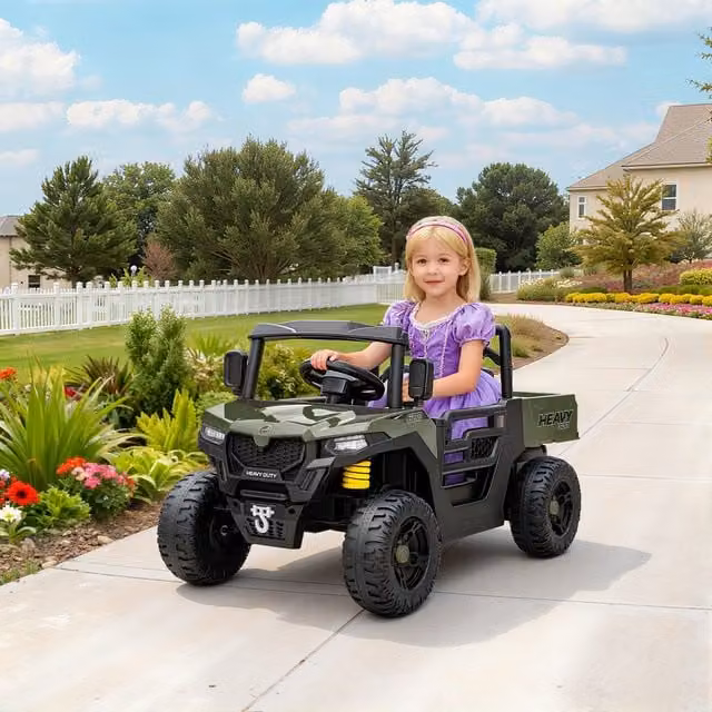 AIYAPLAY 12V Kids Electric UTV Ride-On Vehicle with Electric Dump Bed, Green