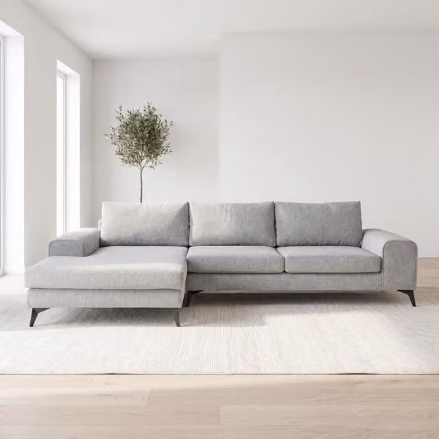 Abakus Direct Venice Left-Facing Corner Sofa in Grey Fabric with Deep Seats and Extra-wide Padded Arms