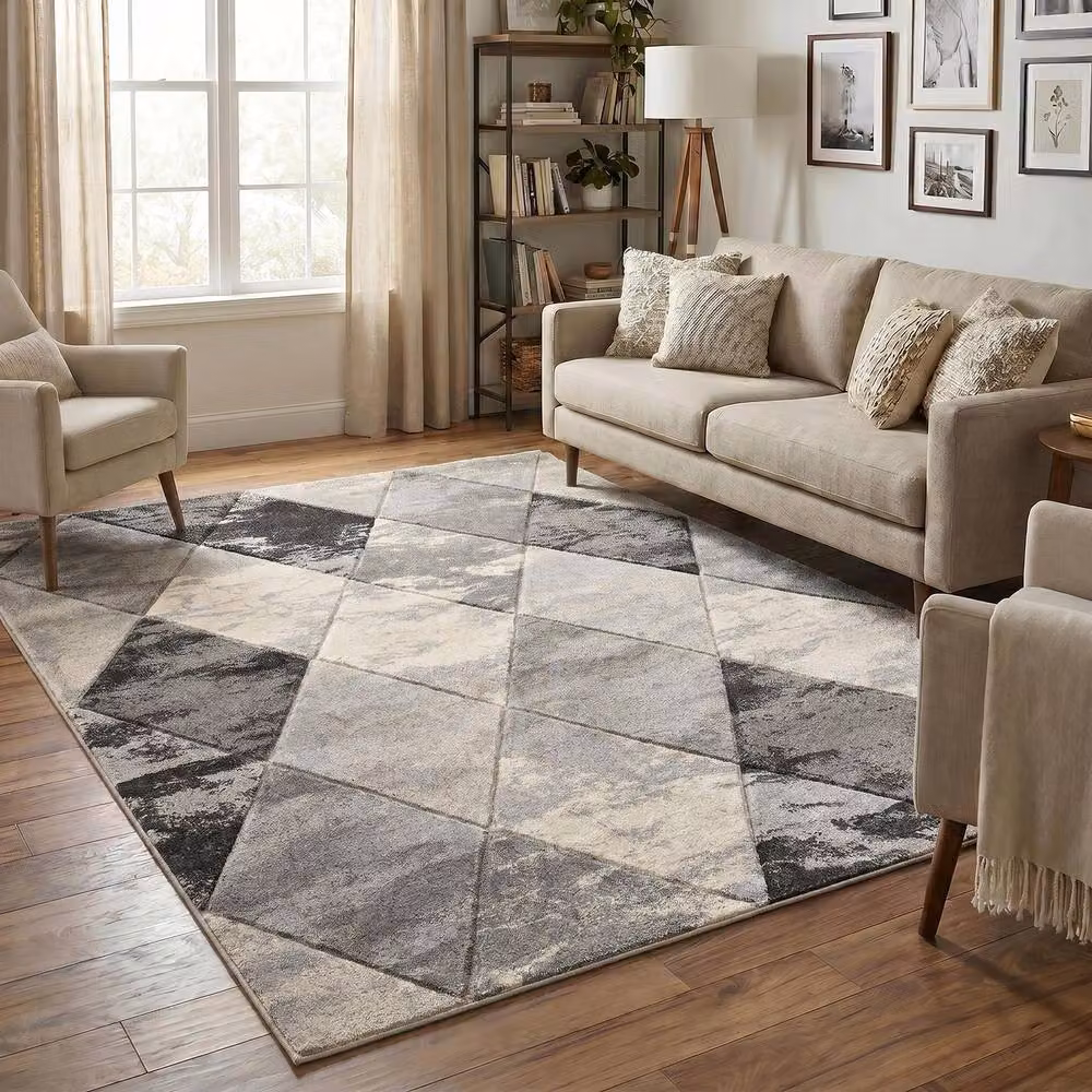 Desire Rugs Santiago Modern Geometric Patterned Carved Area Rug in Grey, W: 200 cm, L: 290 cm – 2