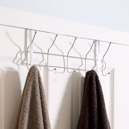OHS Silver Metal Over Door Hanger with 10 Hooks for Towels, Robes and Jackets – 1