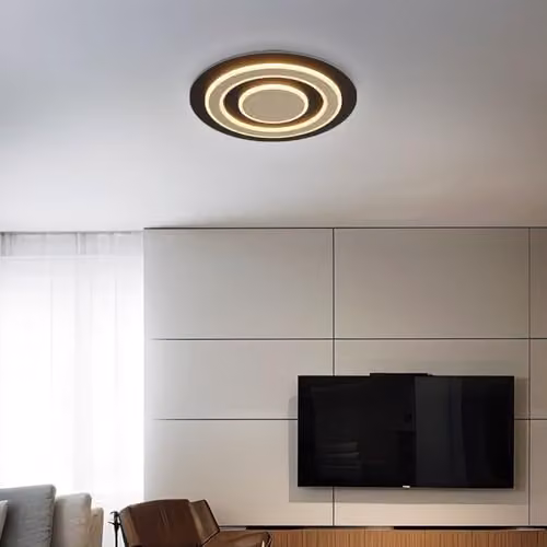 Globo Lighting Modern Round LED Ceiling Light in Champagne, Brown and Black Metal and MDF, D: 48 cm, 40 W, 1100 lm, 3000 K Warm White – 3