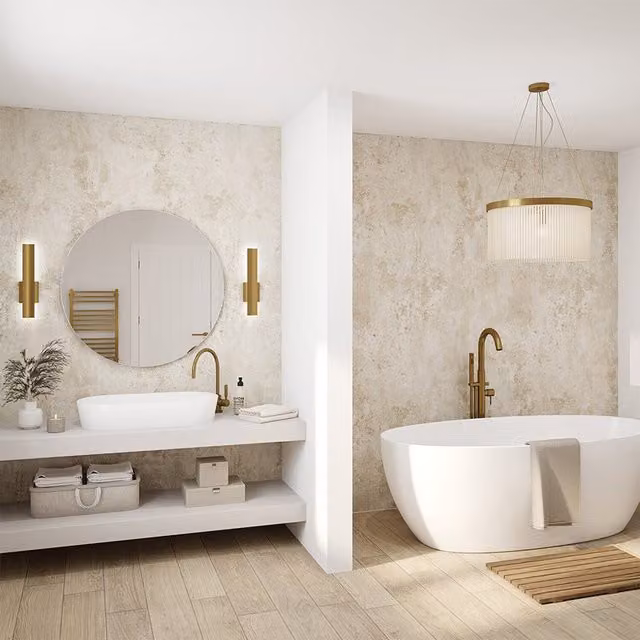 Wetwall Alloy Terra Light Shower Wall Panel in Sand/Beige Stone Look, Width: 122 cm