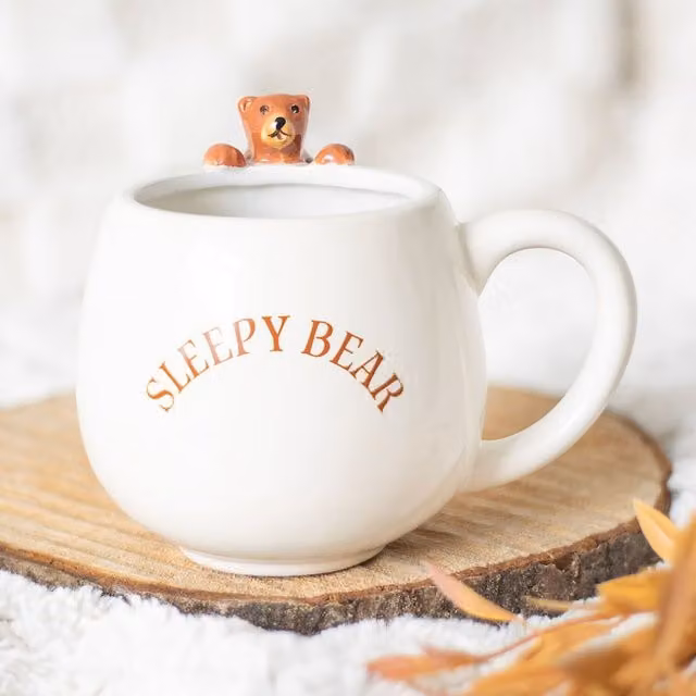 Kingsbury Gifts Sleepy Bear Rounded Ceramic Mug, White, 500ml