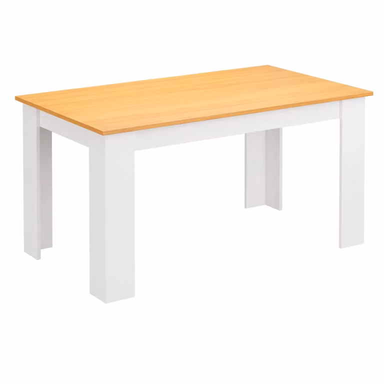 DHS Modern Rectangular White Wood Dining Table, W/D/H: 140 x 80 x 80 cm