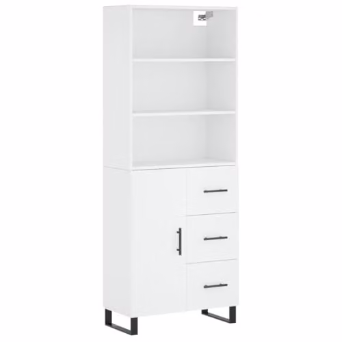 vidaXL Modern White Highboard with Hinged Doors and Internal Shelves, W/D/H: 69.5 x 34 x 180 cm