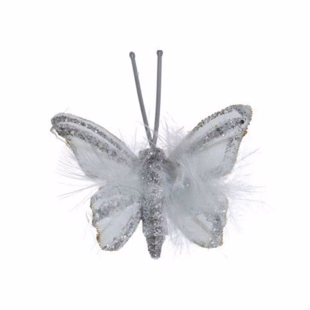 Garden Greatness 4 Pack White Sparkle Butterfly Tree Clips – 2