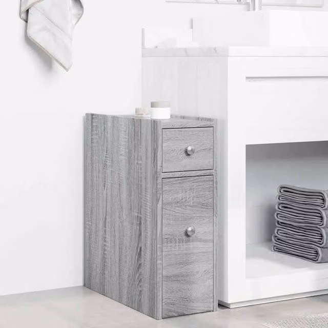 Berkfield Home Narrow Bathroom Cupboard with Wheels in Grey Sonoma, W/D/H: 21.5 x 50.0 x 60.0 cm – 1