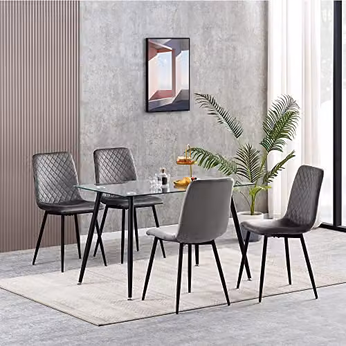 MCC Direct Set of 4 Lexi Velvet Fabric Dining Chairs with Metal Legs in Grey and Black – 2