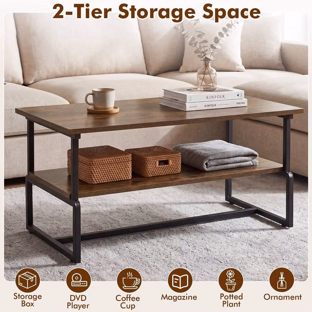 KORVIXA Modern Rectangular Centre Table in Brown with Metal and Wood Finish – 5