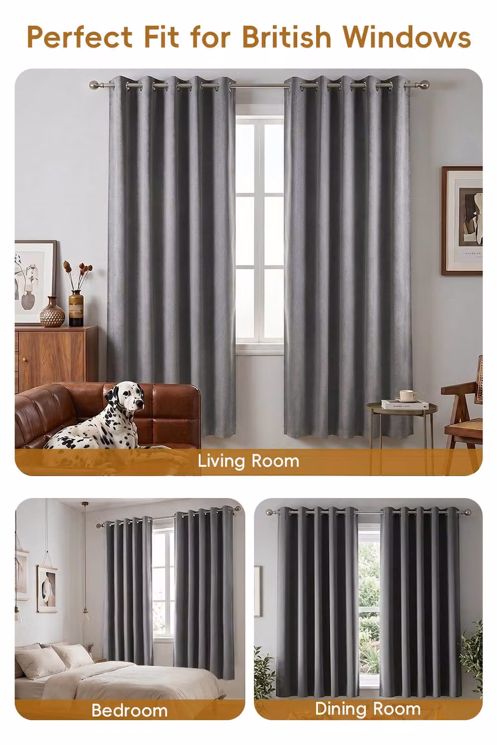 Living and Home Grey Linen-Like Blackout Curtains, 2 Panels, Width: 117 cm, Height: 183 cm – 3