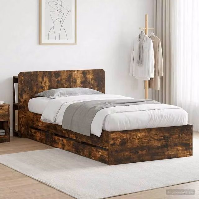 Berkfield Home Modern Bed Frame with Storage Drawers in Smoked Oak Brown, W: 80 cm, L: 200 cm – 1