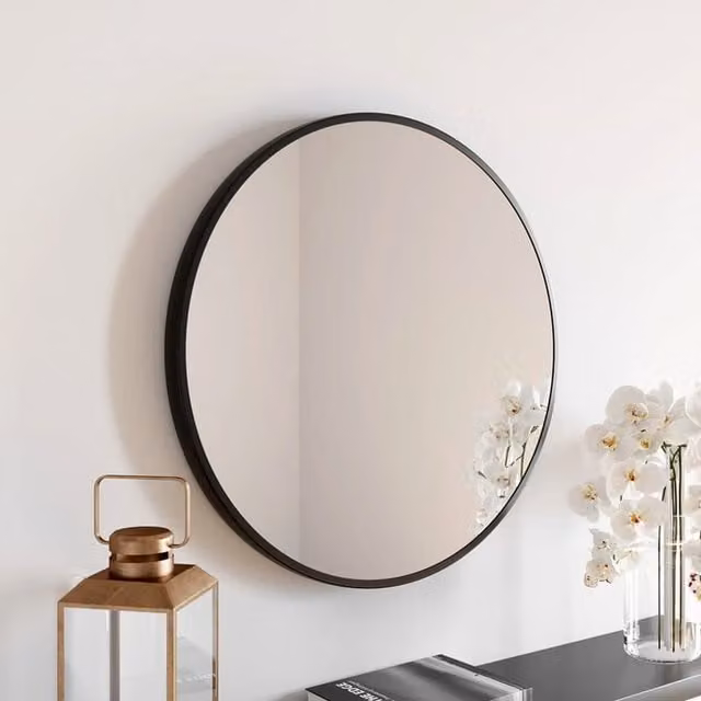 Bathwell Round Framed Modern Wall Mirror in Black
