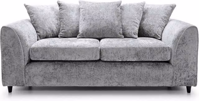 Furnishings For Less UK Monaco 3 Seater Chenille Fabric Sofa in Light Grey with Scatter Back and Curved Arms – 1