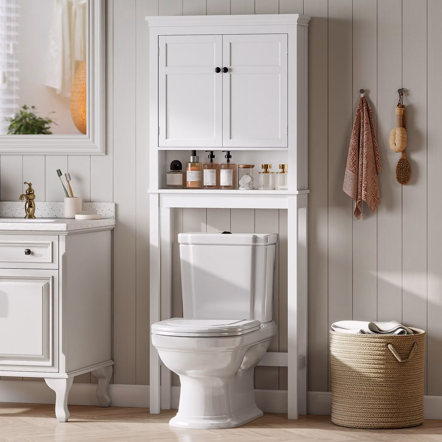 HOMCOM White Over-Toilet and Appliance Storage Cabinet, H 175 x W 60 x D 60 cm – 2