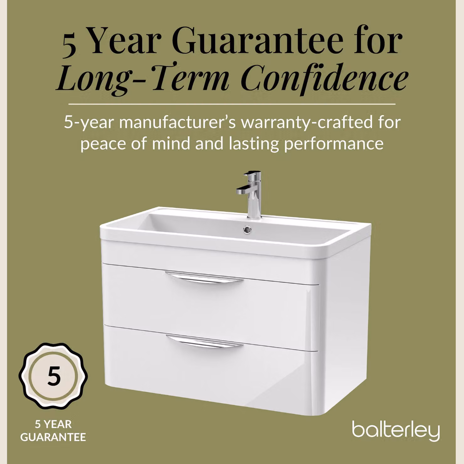 Balterley Modern Wall Hung 2 Drawer Bathroom Vanity Unit with Ceramic Basin, White – 2