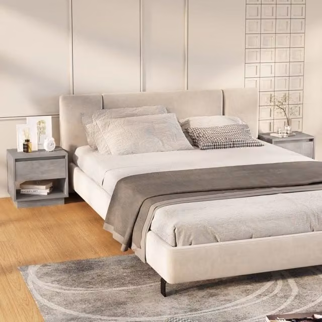 Berkfield Home Set of 2 Bedside Cabinets in Concrete Grey, W/D/H: 45 x 34 x 44 cm