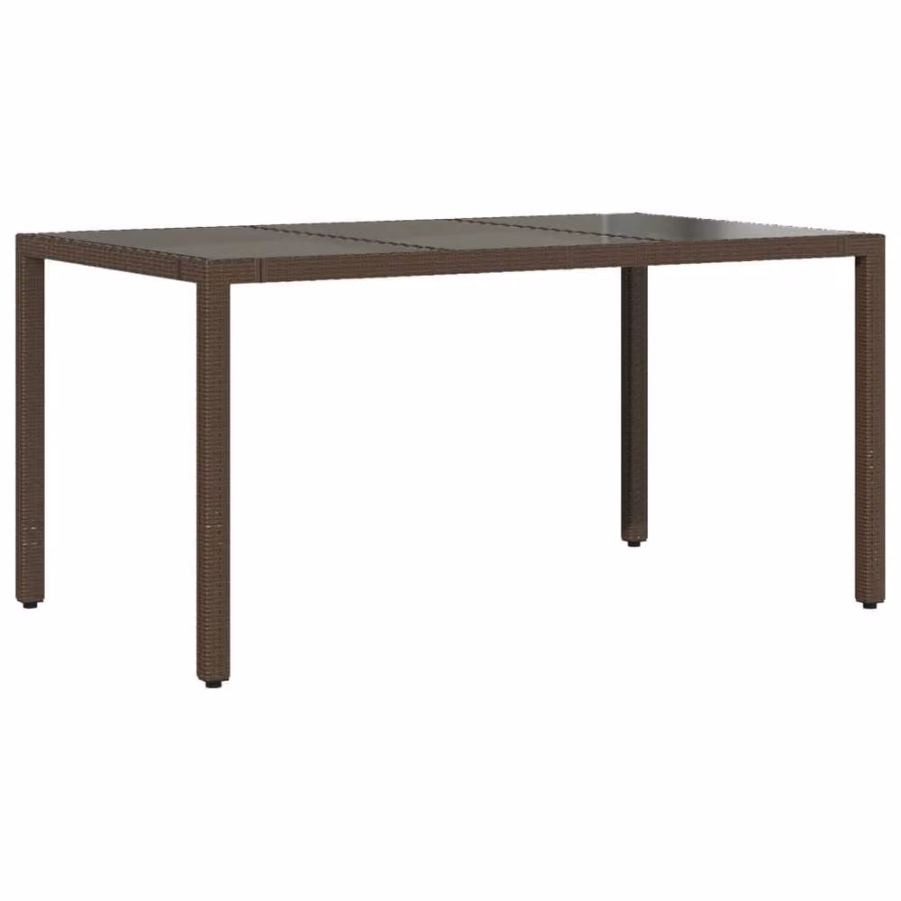 Berkfield Home Brown Poly Rattan Garden Table with Glass Top, W: 150 cm, D: 90 cm, H: 75 cm – 2