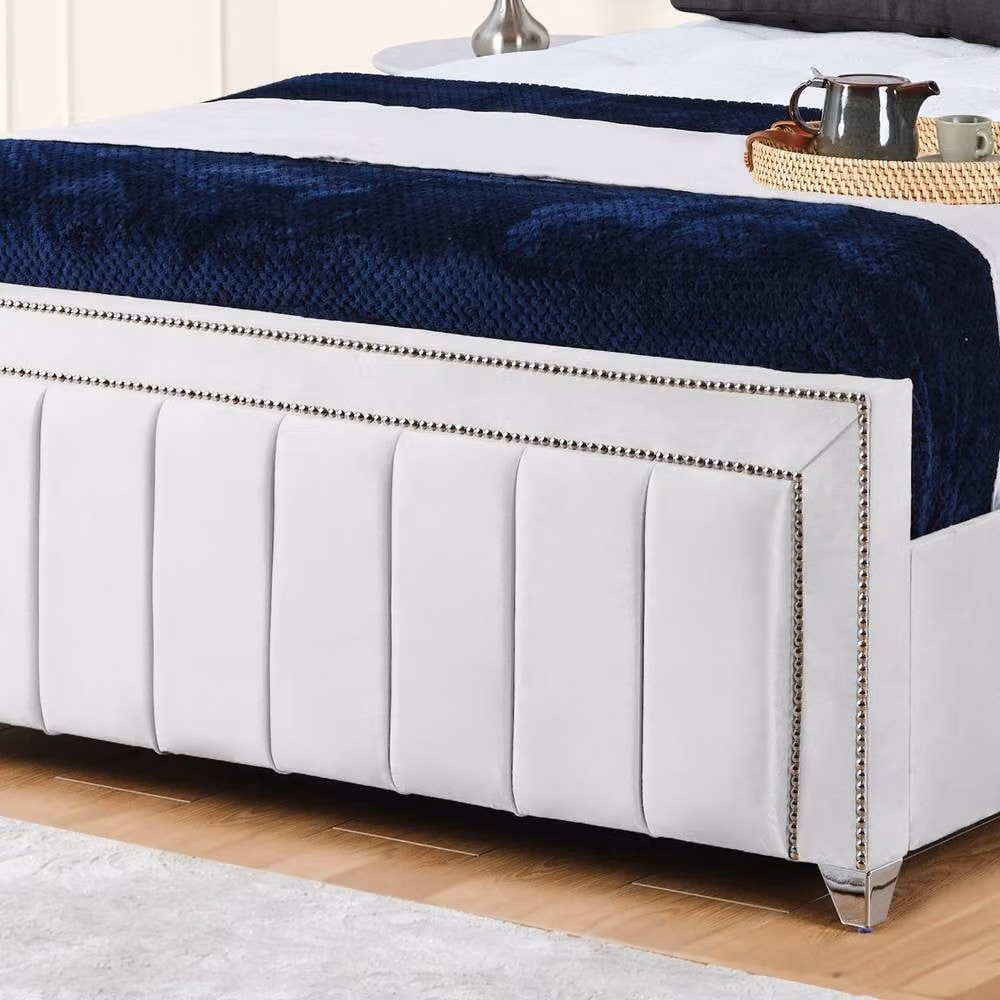 UK Bed Furniture Fiona Upholstered Slatted Base Bed with 48 Inch Headboard in White, W/D/H: 180 x 200 cm – 3