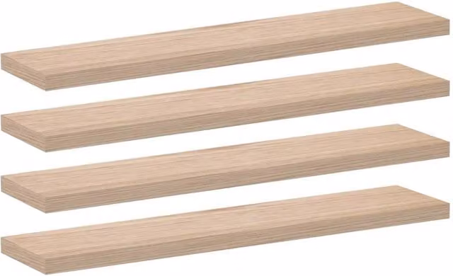 Berkfield Home Set of 4 Floating Wall Mounted Shelves in Light Oak, W: 110 cm, D: 23.5 cm, H: 4 cm