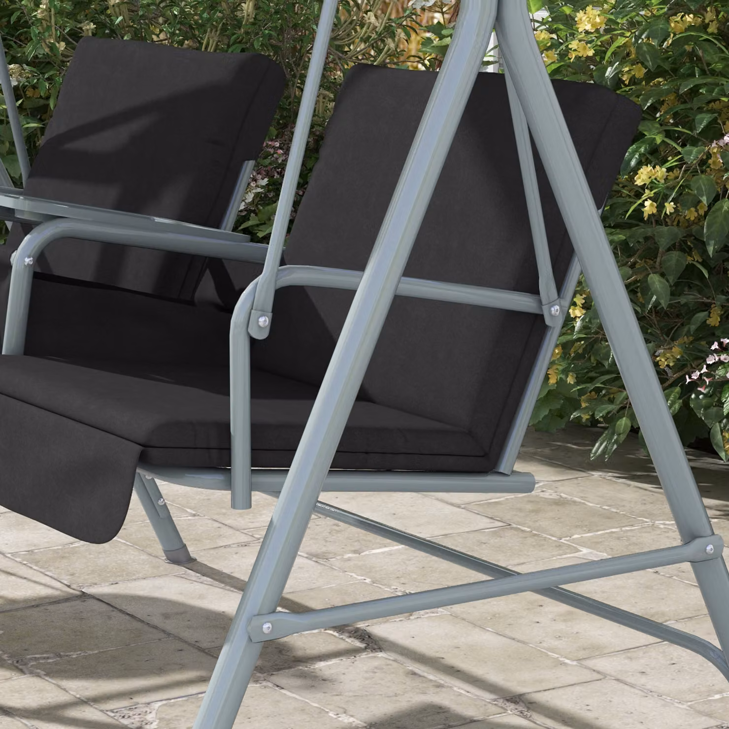 Outsunny 2 Seater Garden Swing Chair with Tilting Canopy and Padded Cushions, Black – 7