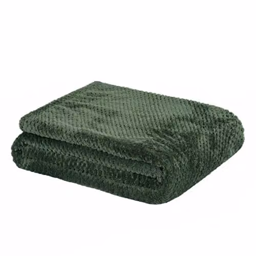Dreamscene Green Fleece Waffle Throw, Soft Fluffy Faux Fur Blanket, W/D/H: 125 x 150 cm – 1