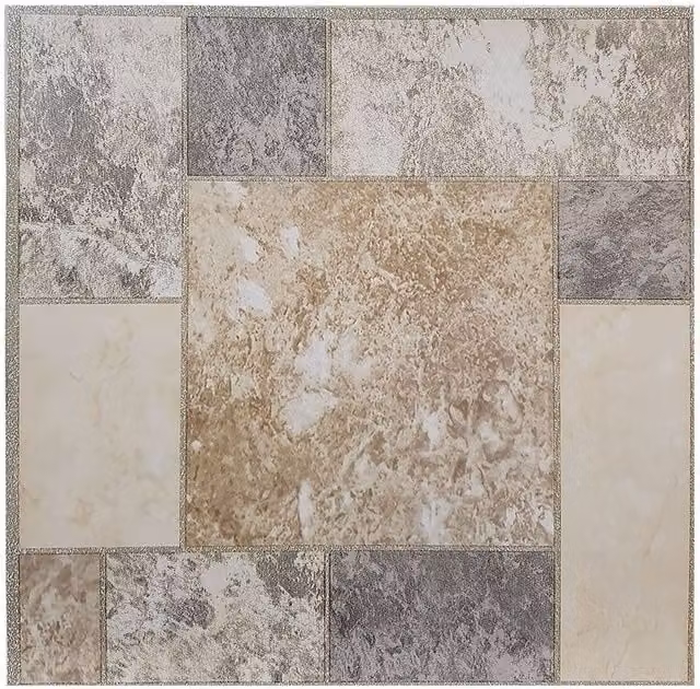 YoL Marbled Stone Look Vinyl Floor Tiles, Multicolour Grey and Yellow, 8 Pack