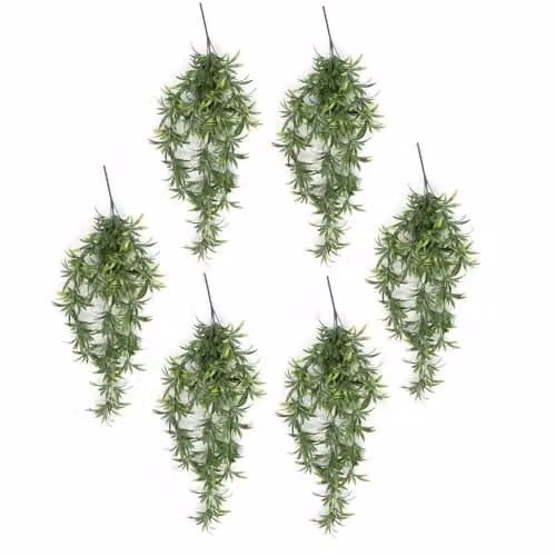 Pack of 6 Green Leaf Artificial Hanging Plants, UV and Fire Resistant, 70 cm – 1