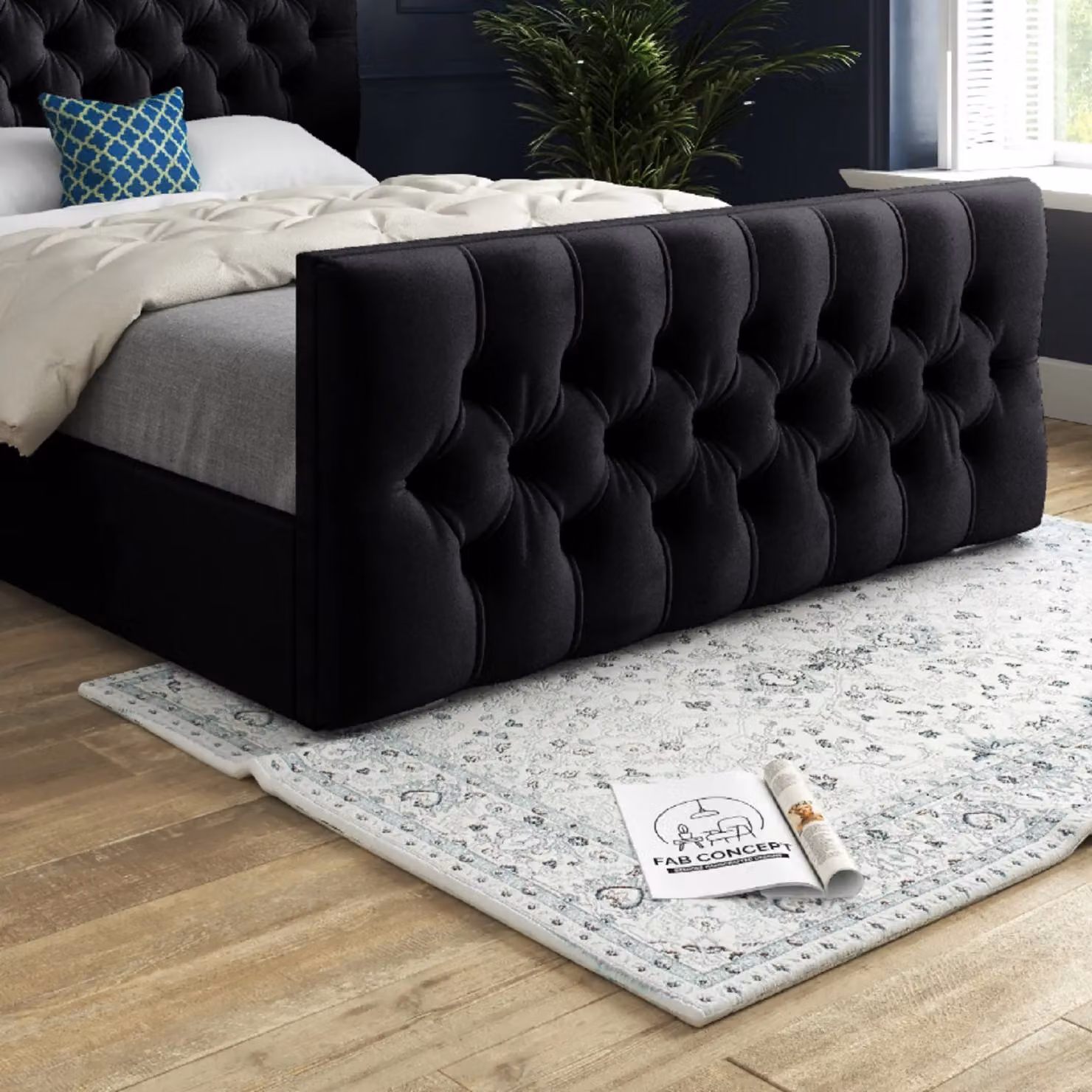 Casani Chesterfield Upholstered Velvet Bed Frame in Black W/D/H: 90 x 200 x 137 cm – 4