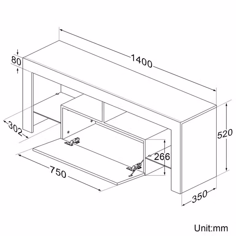 FORGEVIO Modern High Gloss LED TV Stand Cabinet in White, W: 140 cm, H: 52 cm, D: 35 cm
