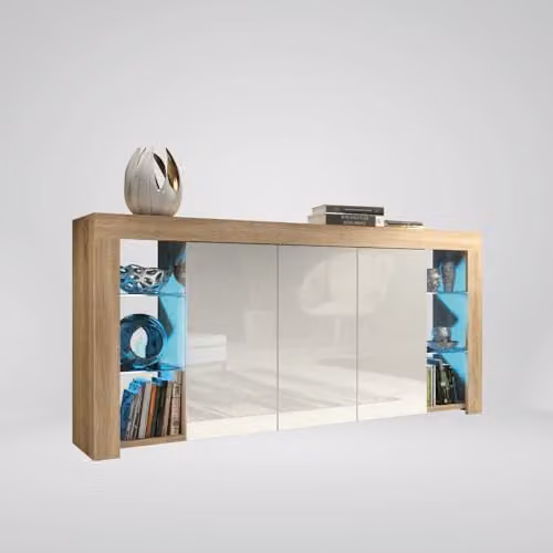 Creative Furniture Eden Sideboard in Oak with White Gloss Doors and Integrated LED Lighting, W: 164 cm, H: 83 cm, D: 35 cm – 5