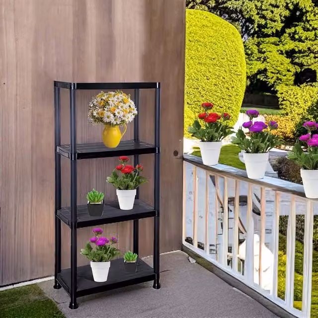 FORGEVIO 4 Tier Freestanding Plastic Storage Shelving Unit in Black – 1