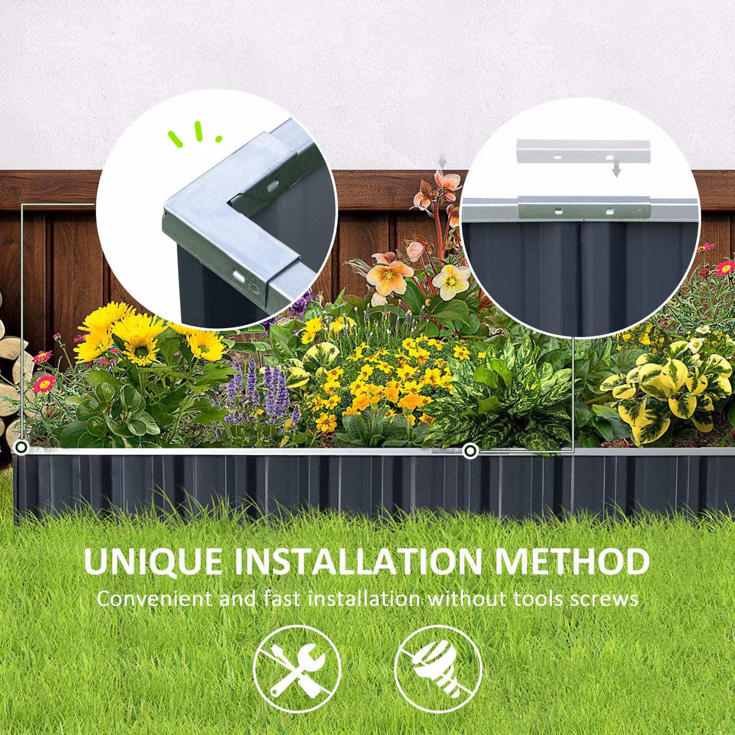 Outsunny Metal Raised Garden Bed, Large Steel Planter Box for Vegetables and Herbs, W: 258 cm, D: 90 cm, H: 30 cm – 4