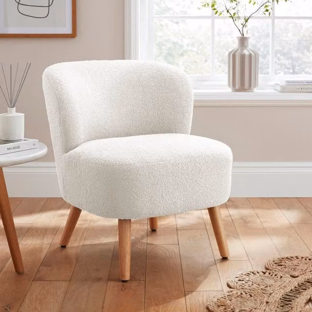 GFW Evie Boucle Teddy Accent Chair in Cream and Beige