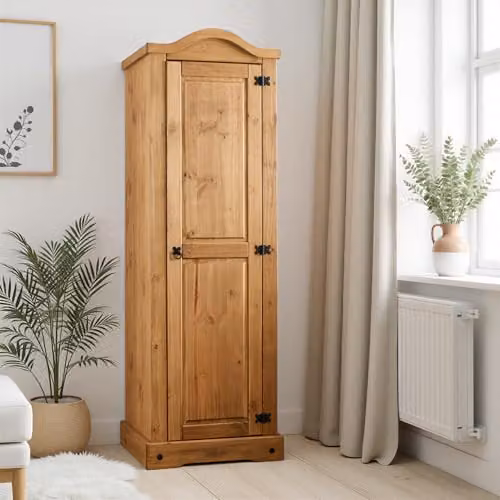 Seconique Corona 1 Door Single Wardrobe in Brown Distressed Waxed Pine – 1