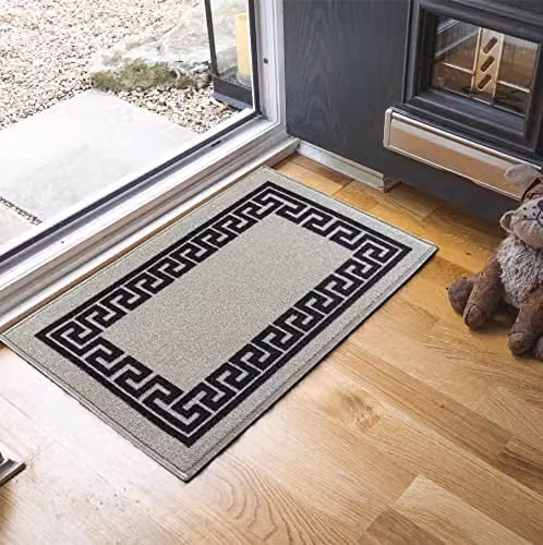 Desire Rugs Havana Greek Key Non-Slip Washable Doormat, Grey, W: 40 cm, D: 60 cm