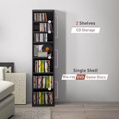 HOMCOM Black Media Storage Unit with 9 Compartments and Adjustable Shelves, W/D/H: 140 x 33 x 24 cm – 6