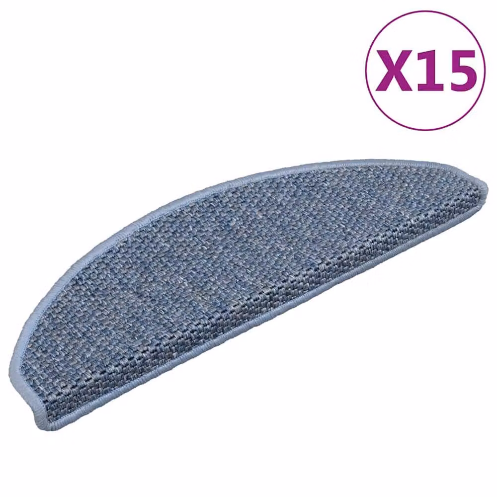 Berkfield Home Self-adhesive Sisal-Look Stair Mats, 15 Pieces, Blue, W: 65 cm, D: 21 cm, H: 4 cm – 2