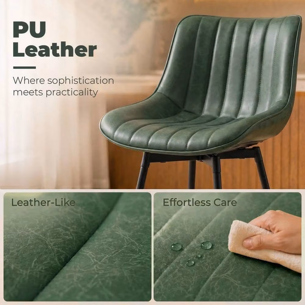NESTLUNE Set of 2 Modern Swivel Bar Stools with Green PU Leather Upholstery – 4
