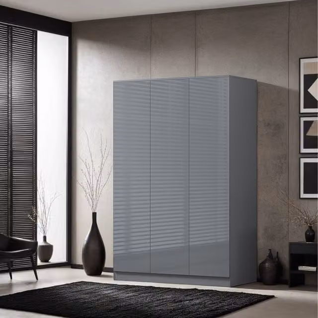 Stora 3 Door High Gloss Grey Triple Wardrobe with Soft Close Doors