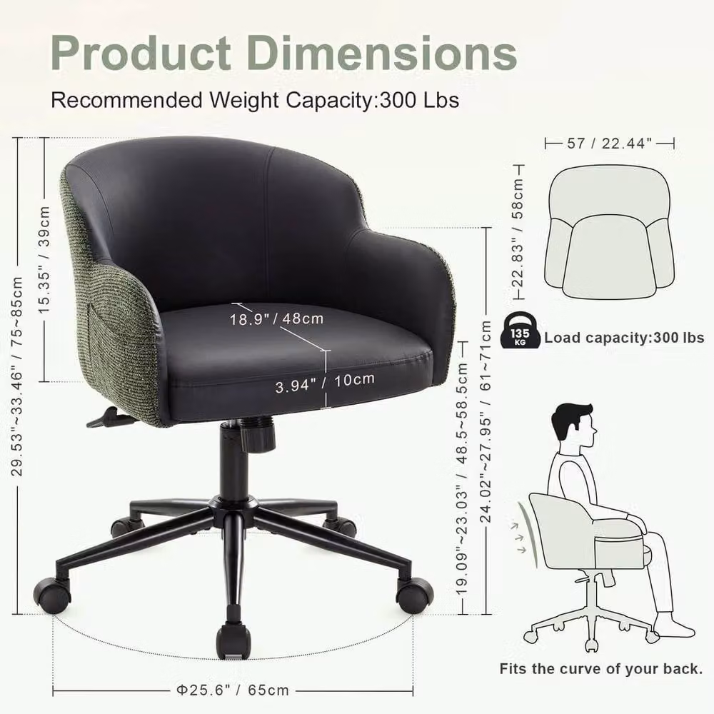 KORVIXA Ergonomic Black and Green Office Chair with Armrests and 360 Degree Swivel – 2