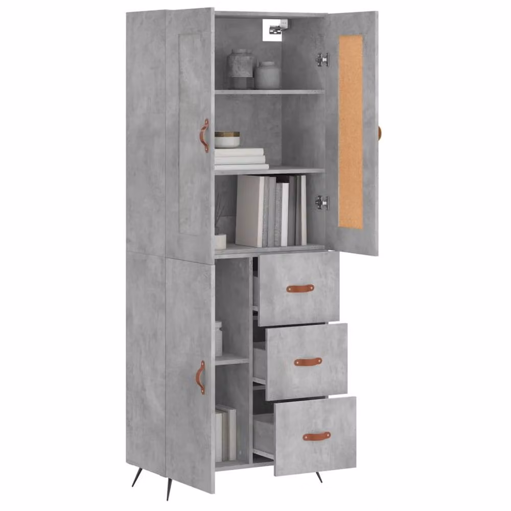 Berkfield Home Industrial Highboard in Concrete Grey, W/D/H: 69.5 x 34 x 180 cm – 2