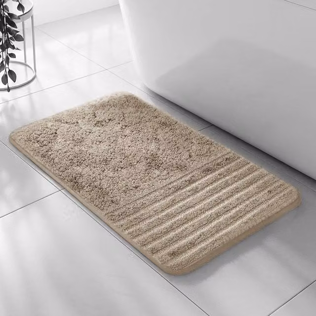 Velosso Linear Cashmere Feel Microfibre Bath and Pedestal Mat in Beige, Large