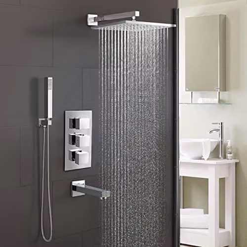Nes Home Olive 3 Way Concealed Square Thermostatic Shower Mixer Valve in Chrome and Silver – 1