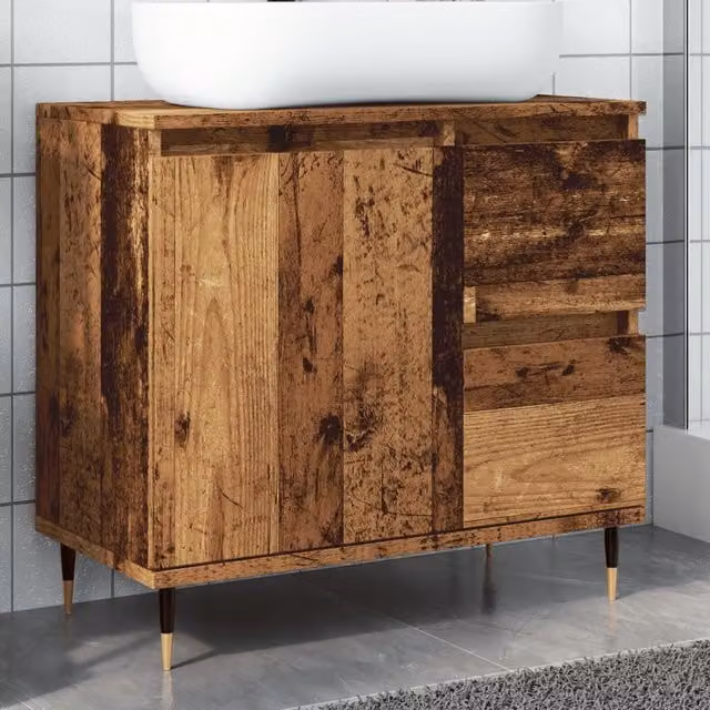 Berkfield Home Industrial Bathroom Cabinet in Brown, W/D/H: 65 x 33 x 60 cm