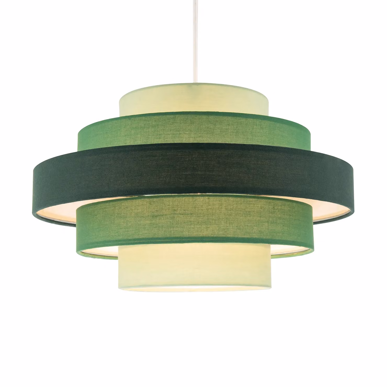 Happy Homewares Contemporary Round Triple Tier Green Cotton Fabric Pendant Light Shade, Diameter: 30 cm – 5