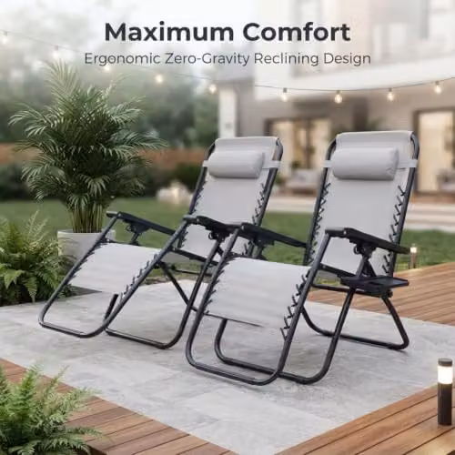 Alivio Zero Gravity Sun Lounger in Grey with Adjustable Headrest and Cup Holders – 3
