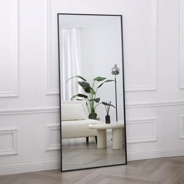 Home Garden Direct Anax Full Length Rectangular Wall Mirror with Black Frame, H 180 cm x W 80 cm