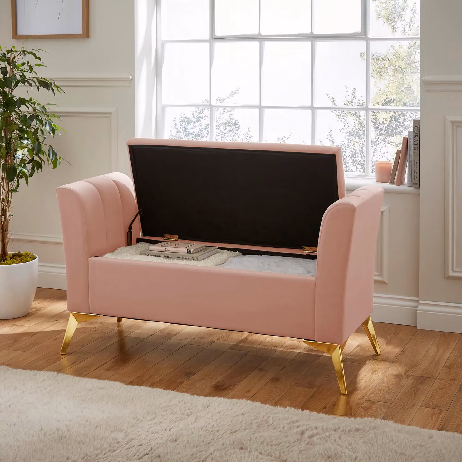 GFW Pettine Pink Velvet Ottoman Storage Bench – 2