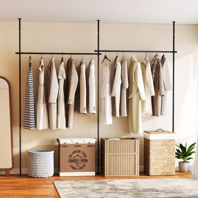 COSTWAY Matt Black Metal Floor to Ceiling Room Divider Rod