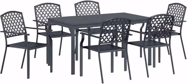 Berkfield Home 7 Piece Anthracite Powder Coated Steel Garden Dining Set – 1